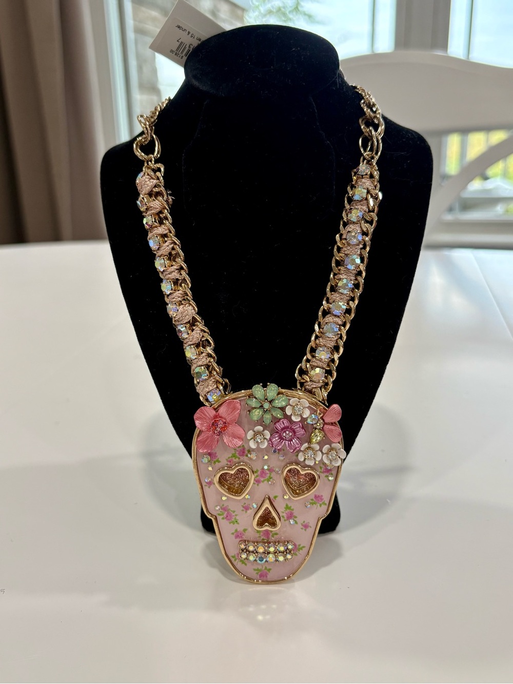 Betsey Johnson  Floral Sugar Skull Statement Necklace NWT